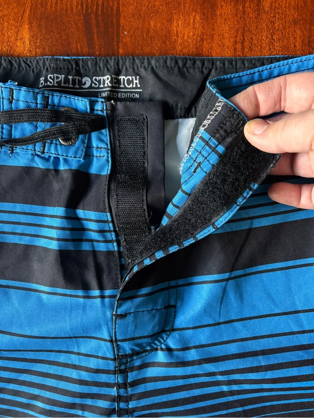 B.Split Stretch Men's Board Shorts XXL Swim Trunks Lace Up Blue